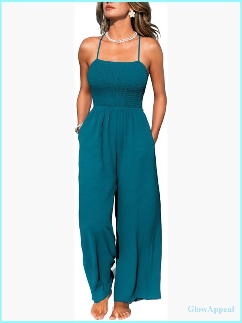 Sleeveless Square Neck Wide Leg Jumpsuit Summer Casual Dressy